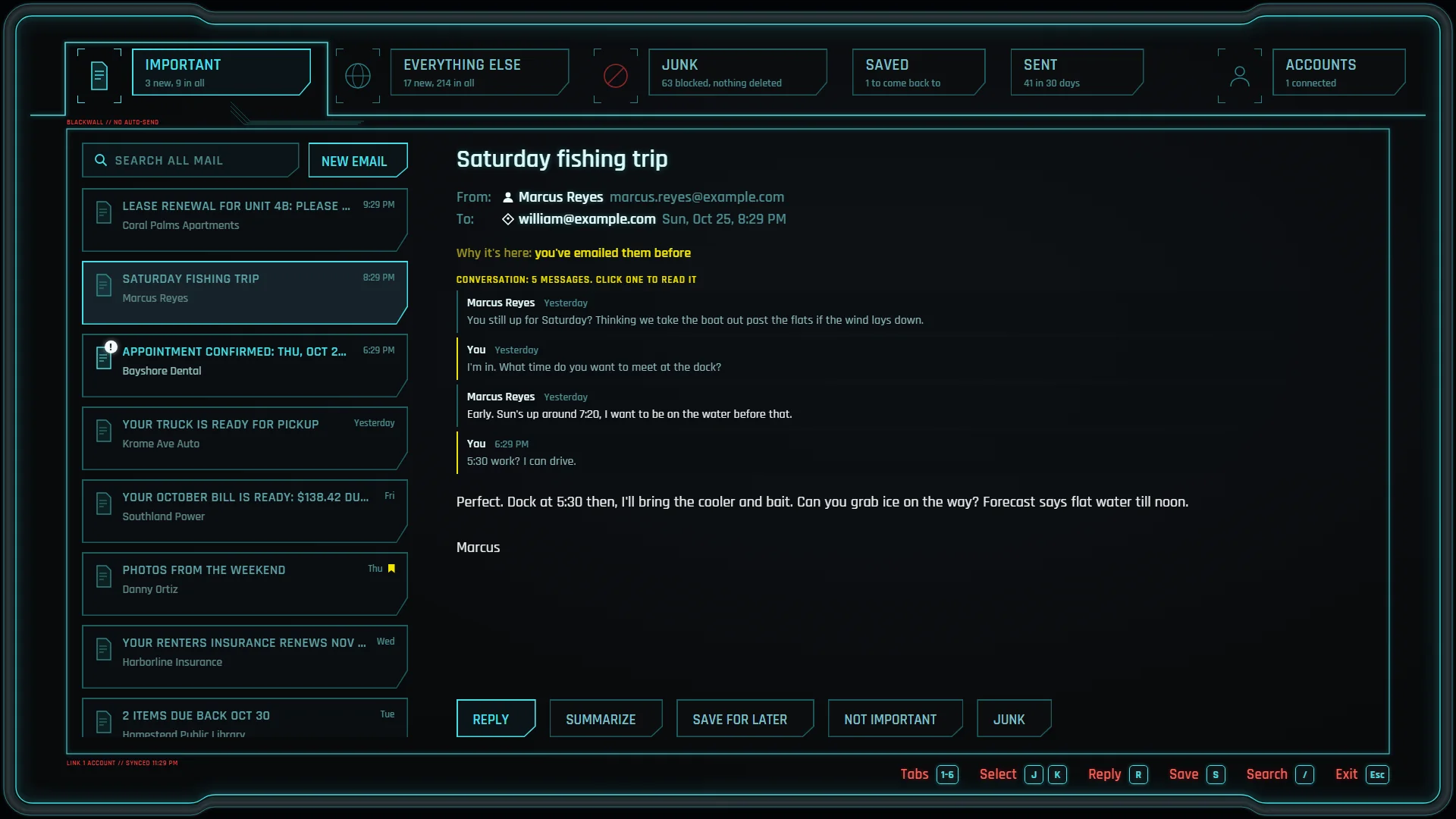 A conversation: the earlier messages show above the newest email