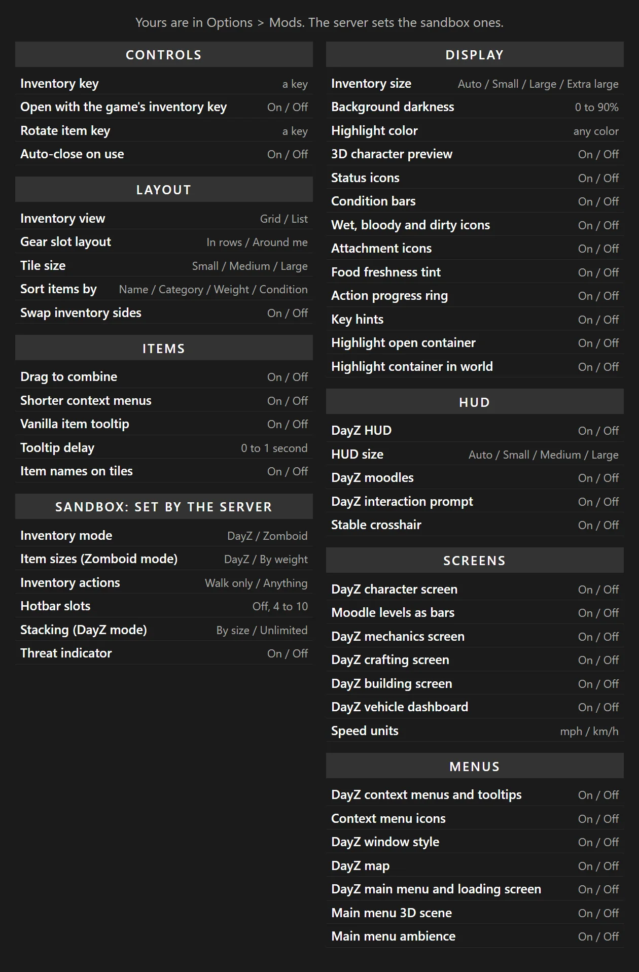 The full list of Viewpoint DayZ settings